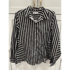 Foxcroft‎ Womens Sz 16 Top Non-Iron Fitted Long Sleeve Black Striped AK115